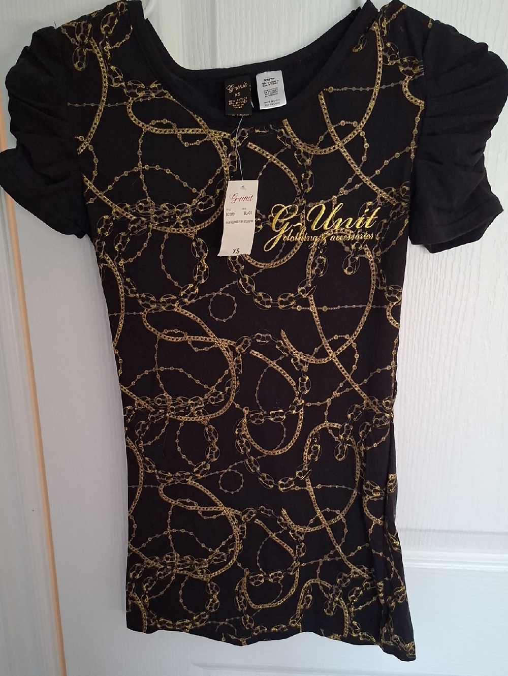 G-Unit Women’s Black Short Sleeve Chain-Print‎ Tee